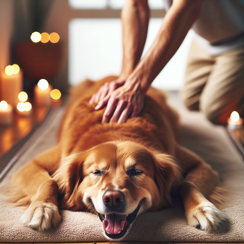 A dog enjoying a massage